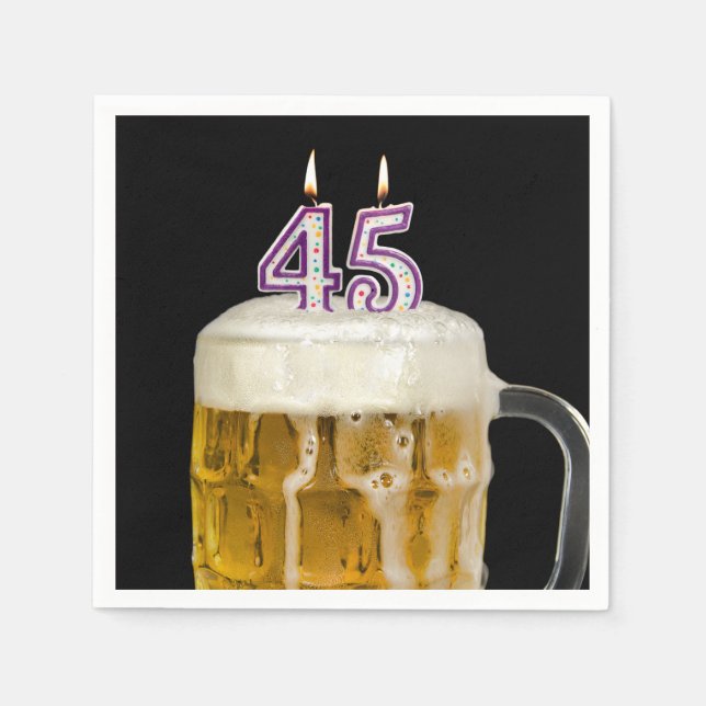 Guardanapo De Papel Cerveja de aniversário de 45 anos em preto (Frente)
