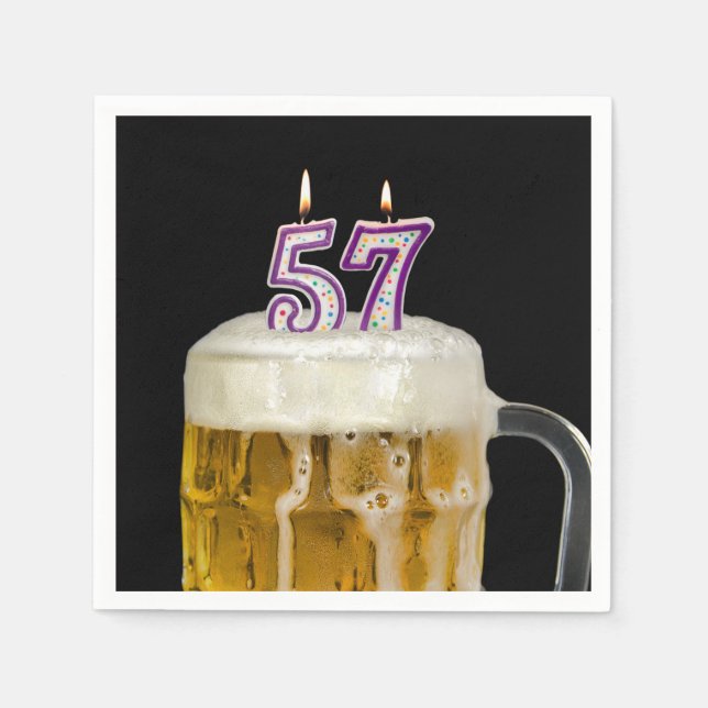 Guardanapo De Papel Cerveja de aniversário de 57 anos em preto (Frente)