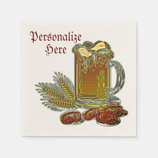 Guardanapo De Papel Cerveja e pretzels - bar de pub de oktoberfest (Frente)