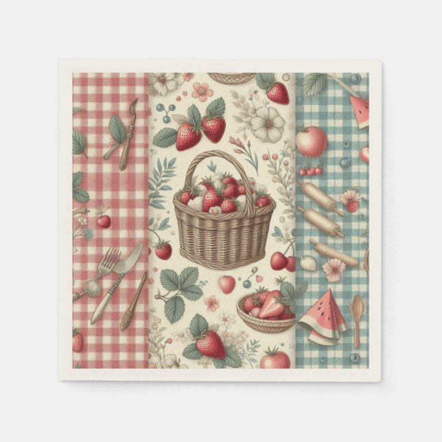 Guardanapo De Papel Cesta de Frutas Gingham Diversão (Frente)