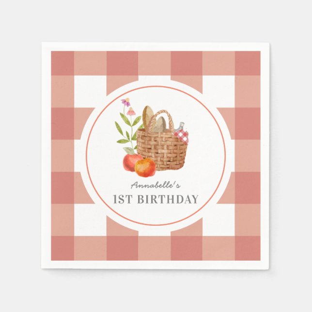 Guardanapo De Papel Cesta de Picnic Red GIngham Birthday Napkins (Frente)