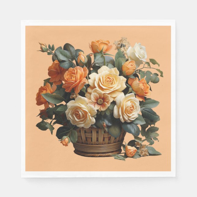 Guardanapo De Papel Cesto de Rosas Laranja (Frente)