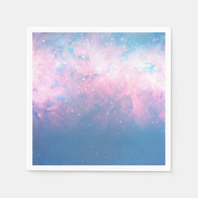 Guardanapo De Papel Céu de Algodão Doce Cósmico Estrelado Rosa e Azul  (Frente)