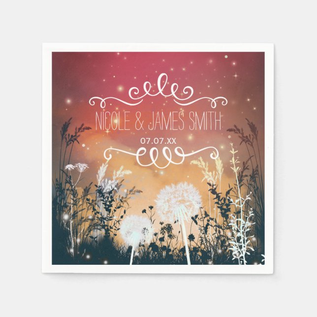 Guardanapo De Papel Céu Noturno Encantado Vermelho com Estrelas e Folh (Frente)