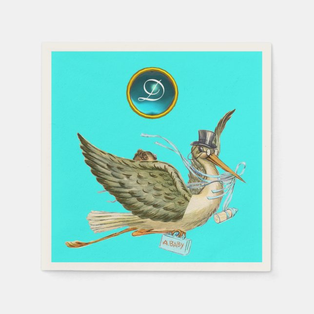 GUARDANAPO DE PAPEL CHÁ AZUL GEM STORY BABY MONOGRAM (Frente)