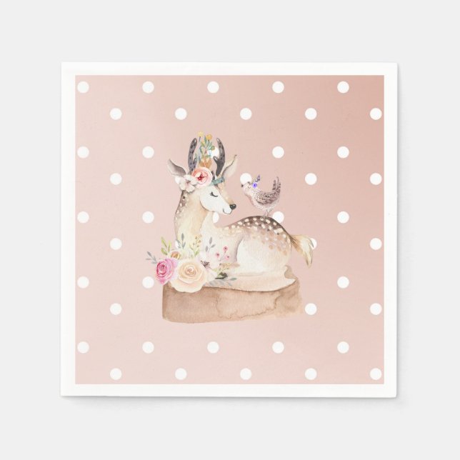 Guardanapo De Papel Chá de Bebê Aquarela Floresta Deer & Pássaro (Frente)