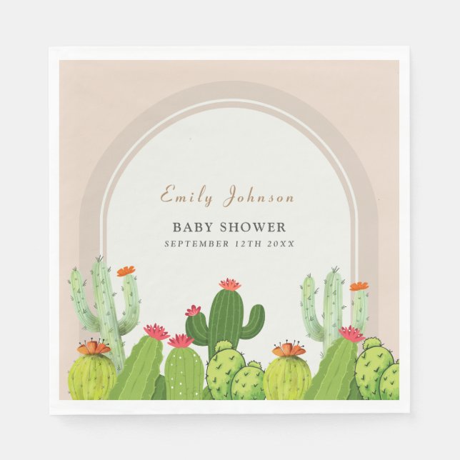 Guardanapo De Papel Chá de Bebê Arco de Cactus Boho Neutro em Gênero (Frente)