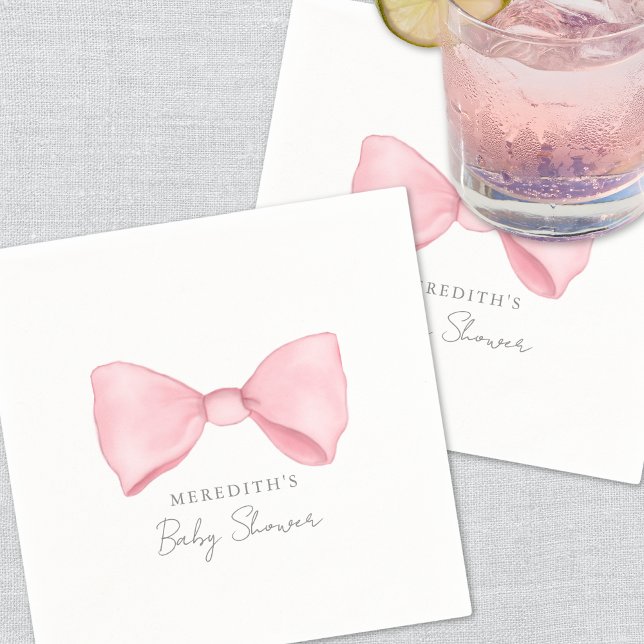 Guardanapo De Papel Chá de Bebê Arco-íris Elegante Rosa (Elegant Pink Bow Baby Shower Napkins )