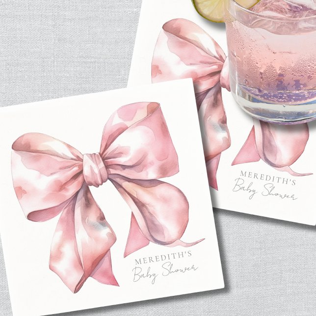 Guardanapo De Papel Chá de Bebê Arco-íris Elegante Rosa (Elegant Pink Bow Baby Shower Napkins)