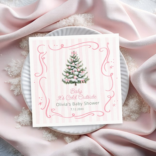 Guardanapo De Papel Chá de Bebê Árvore de Natal de Inverno Rosa (Criador carregado)