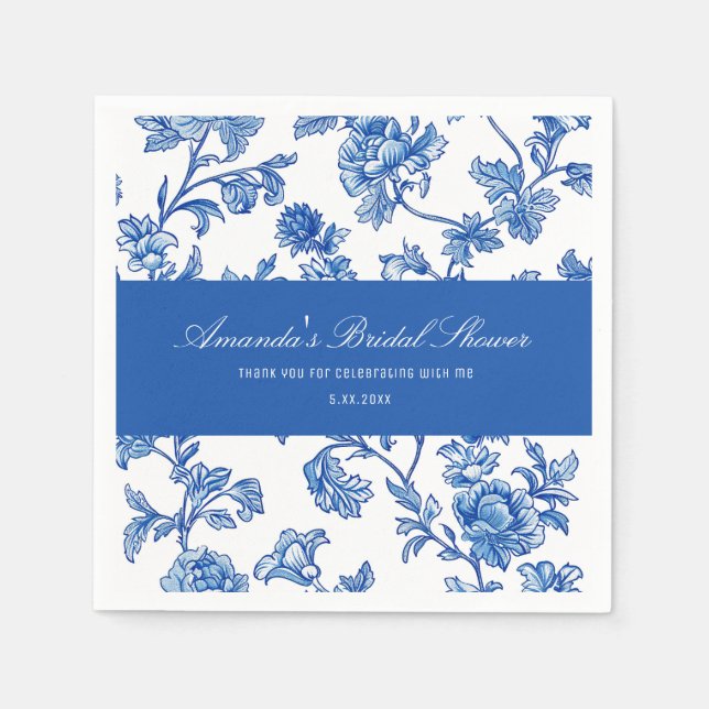Guardanapo De Papel Chá de Bebê Azul e Branco de Chinoiserie  (Frente)