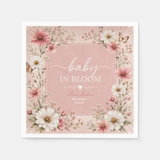 Guardanapo De Papel Chá de Bebê Baby em Flor  (Frente)