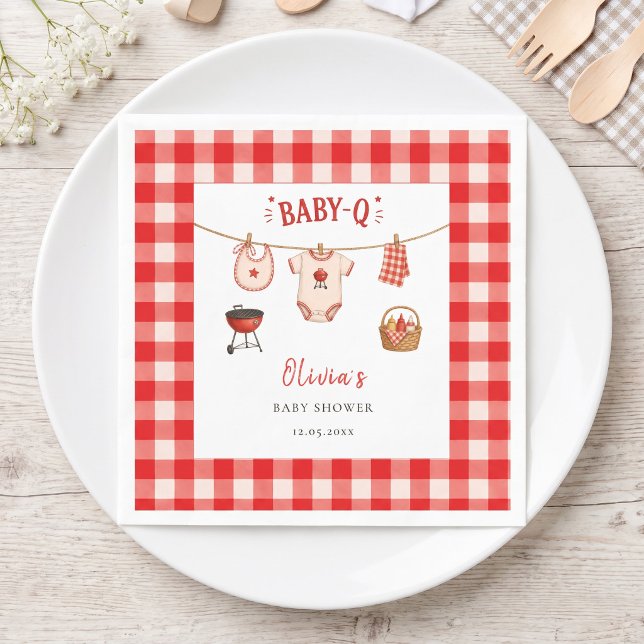 Guardanapo De Papel Chá de Bebê BBQ Rustico Xadrez Vermelho (Bbq Baby Shower Rustic Red Gingham Napkins)