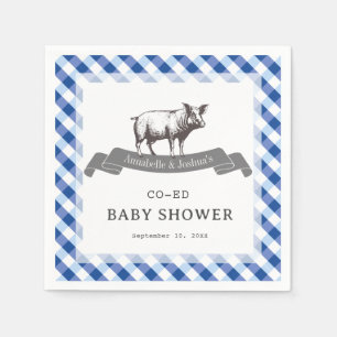 Guardanapo De Papel Chá de Bebê Bibs & Ribs BBQ Rustic Xadrez Azul Mar