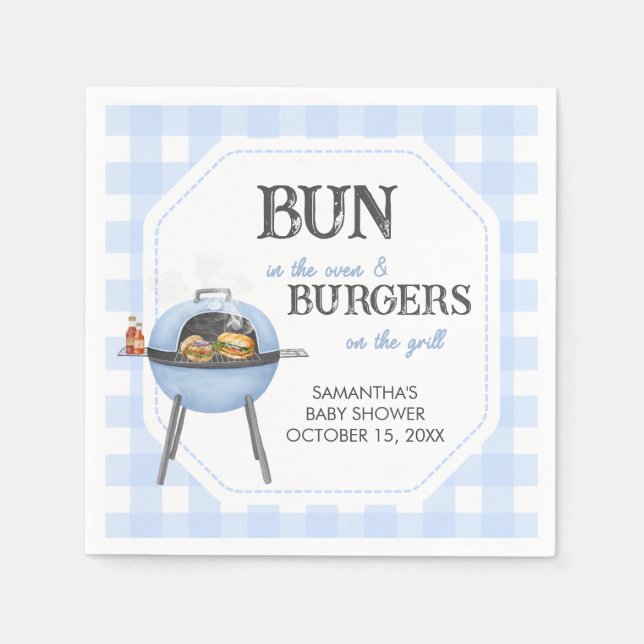 Guardanapo De Papel Chá de Bebê Blue Burger BBQ Baby Shower (Frente)