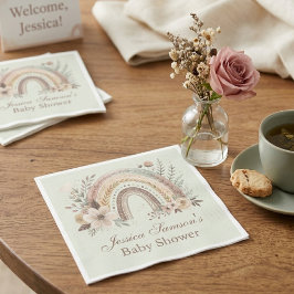 Guardanapo De Papel Chá de Bebê Boho Arco-íris e Flores