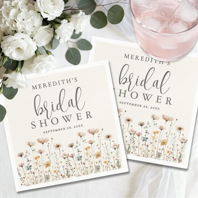 Guardanapo De Papel Chá de Bebê Boho com Flores Silvestres (Boho Wildflower Bridal Shower Napkins)