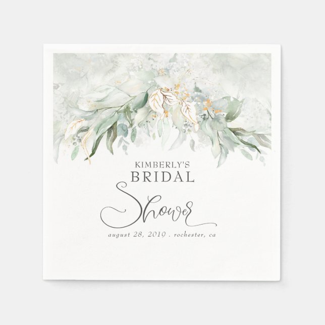 Guardanapo De Papel Chá de Bebê Boho de Eucalipto Dourado (Frente)