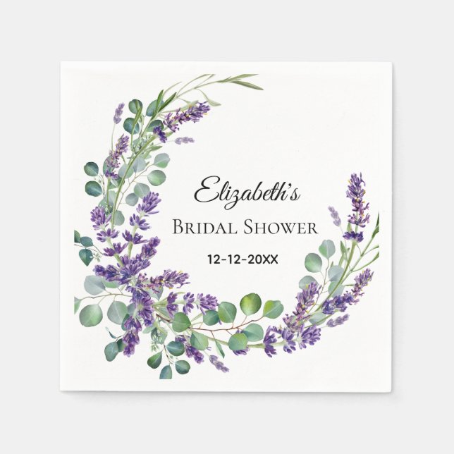 Guardanapo De Papel Chá de Bebê Boho Personalizado Lavanda Eucalipto (Frente)
