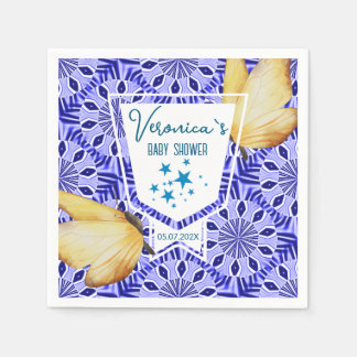 Guardanapo De Papel Chá de Bebê Borboleta com Azulejo Azul