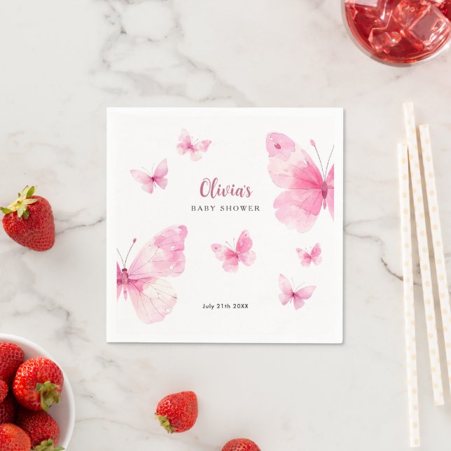 Guardanapo De Papel Chá de Bebê Borboleta Rosa (Insitu)