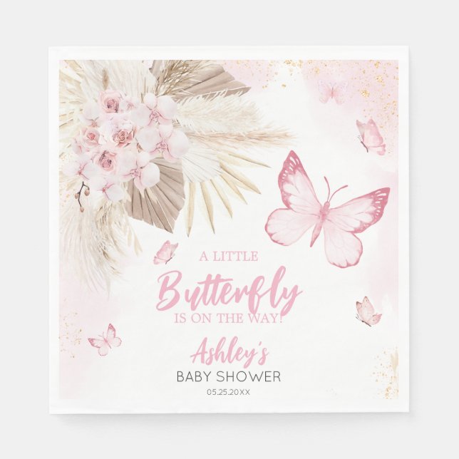 Guardanapo De Papel Chá de Bebê Borboleta Rosa (Frente)