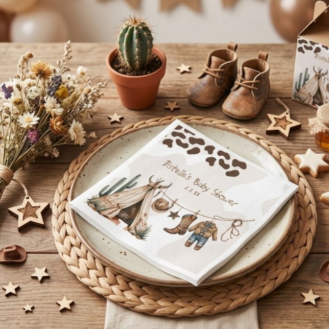 Guardanapo De Papel Chá de bebê caubói rústico ocidental deserto aquar (Criador carregado)