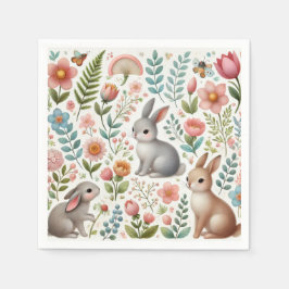 Guardanapo De Papel Chá de Bebê  Coelhos e Flores