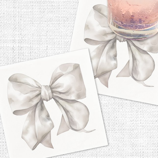 Guardanapo De Papel Chá de Bebê com Laço Branco Simples (Simple White Bow Baby Shower Napkins)