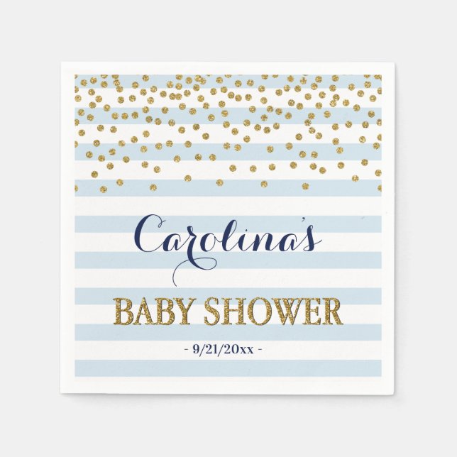 Guardanapo De Papel Chá de Bebê Confetti Confetti White Dourado Stripe (Frente)