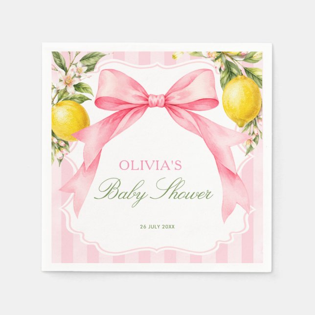 Guardanapo De Papel Chá de Bebê Coquette Rosa Limões (Frente)