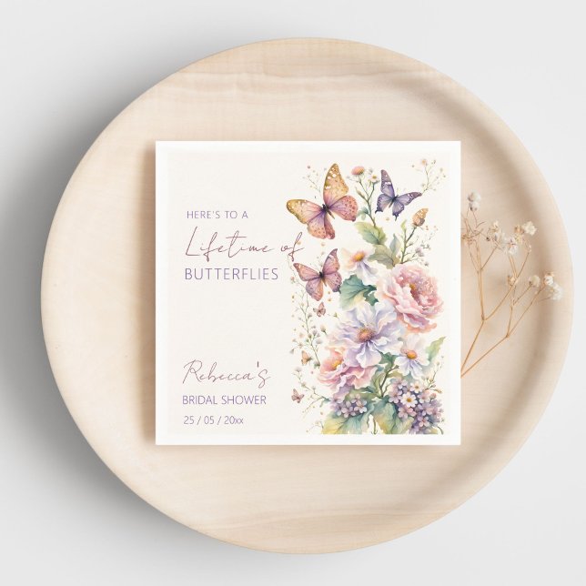 Guardanapo De Papel Chá de Bebê de Borboletas florais (Lifetime Butterflies flower garden spring summer bridal shower template Napkins personalized decor)