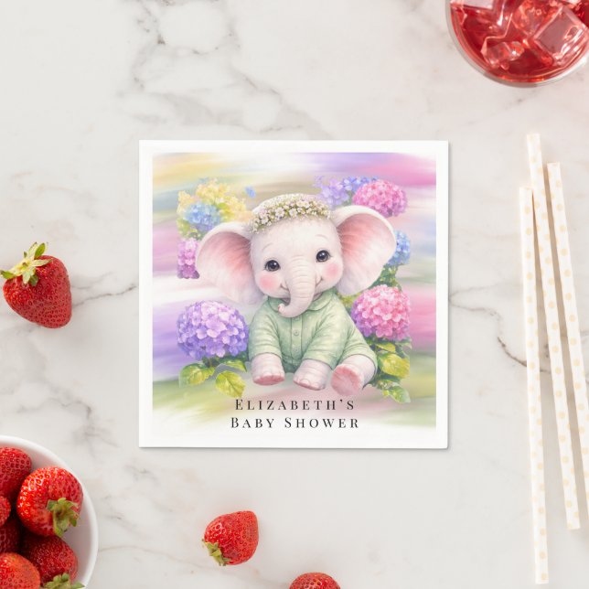 Guardanapo De Papel Chá de Bebê de Elefante Bebê com Hortênsias (Insitu)