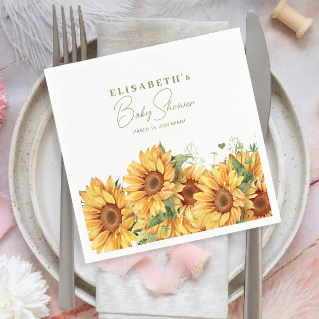 Guardanapo De Papel Chá de bebê de girassóis florais elegantes (Criador carregado)