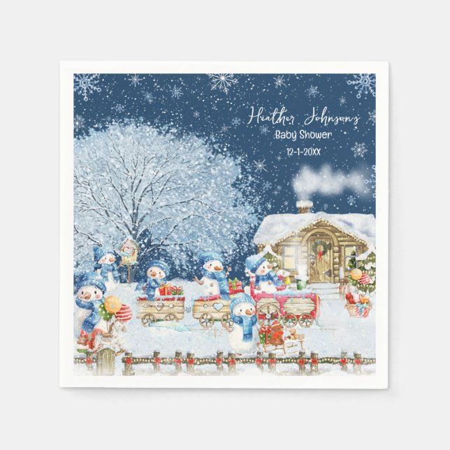 Guardanapo De Papel Chá de Bebê de Natal com Bonecos de Neve (Frente)