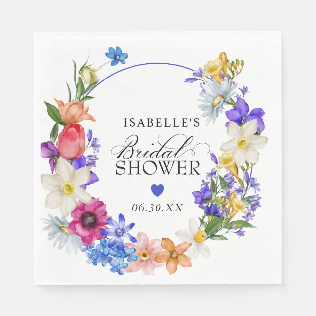 Guardanapo De Papel Chá de Bebê de Noiva com Flores Silvestres Roxas A (Frente)