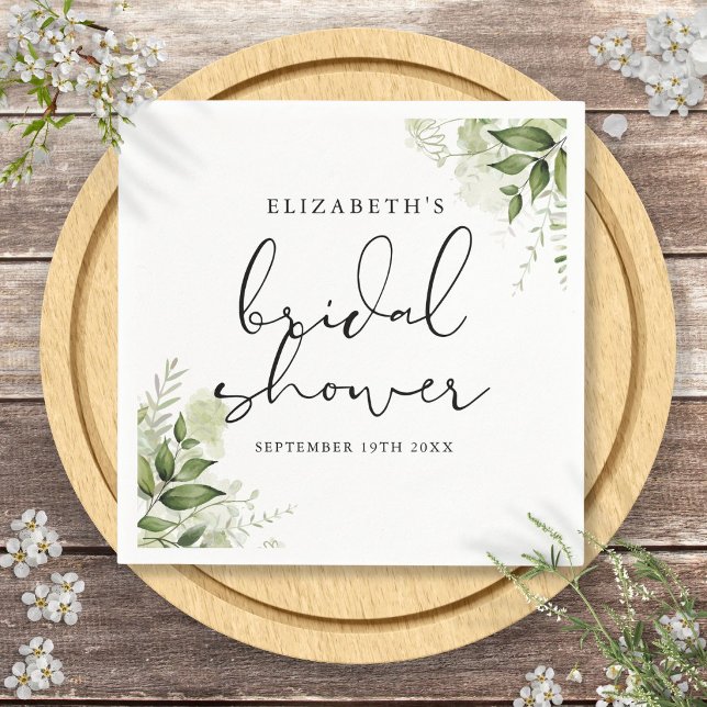 Guardanapo De Papel Chá de Bebê de Noiva Rústico com Elegância de Verd (Rustic Greenery Elegant Script Bridal Shower Napkins)