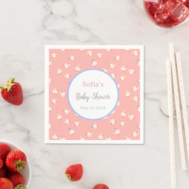 Guardanapo De Papel Chá de Bebê de Patos Fofos Ilustrados à Mão Rosa (Insitu)