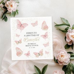 Guardanapo De Papel Chá de Bebê de Uma Vida de Borboletas Rosa Dourado