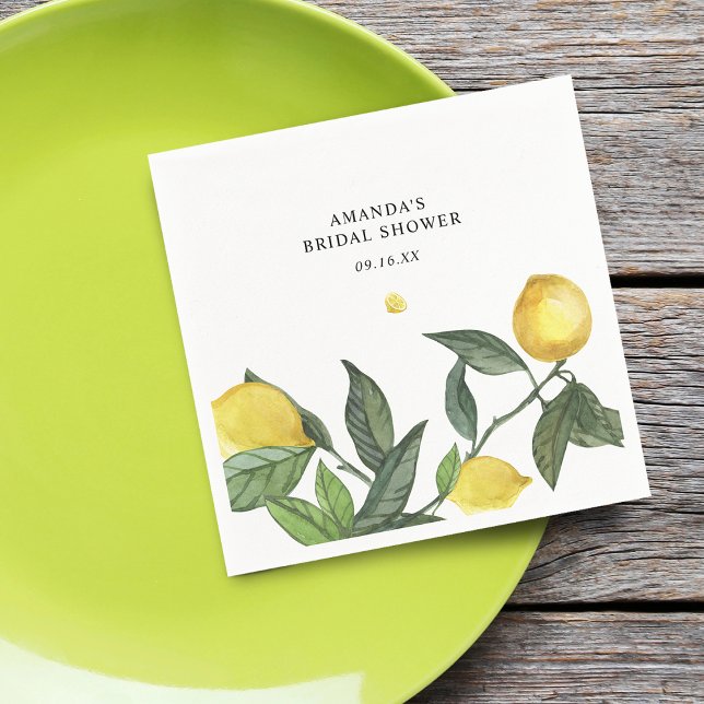 Guardanapo De Papel Chá de Bebê de Verão com Limão e Folhagens (Summer Citrus Lemon Greenery Bridal Shower Napkins)