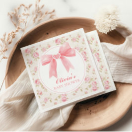 Guardanapo De Papel Chá de bebê delicado com laço rosa e rosas