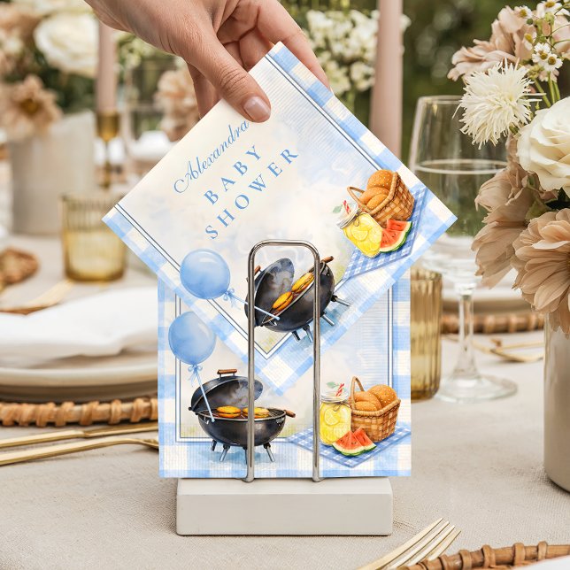 Guardanapo De Papel Chá de Bebê do Baby Q de Xadrez Azul (Criador carregado)