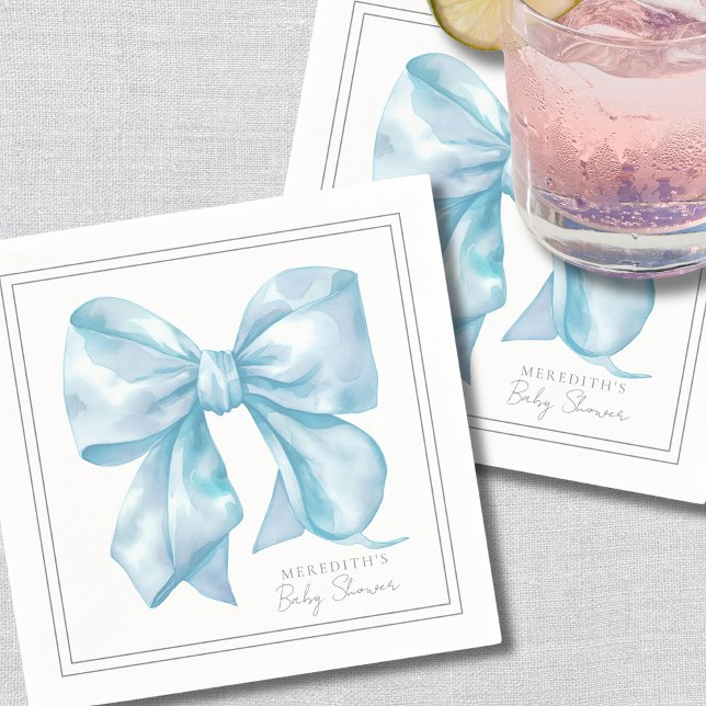Guardanapo De Papel Chá de Bebê do Laço Azul (Blue Bow Baby Shower Napkins)