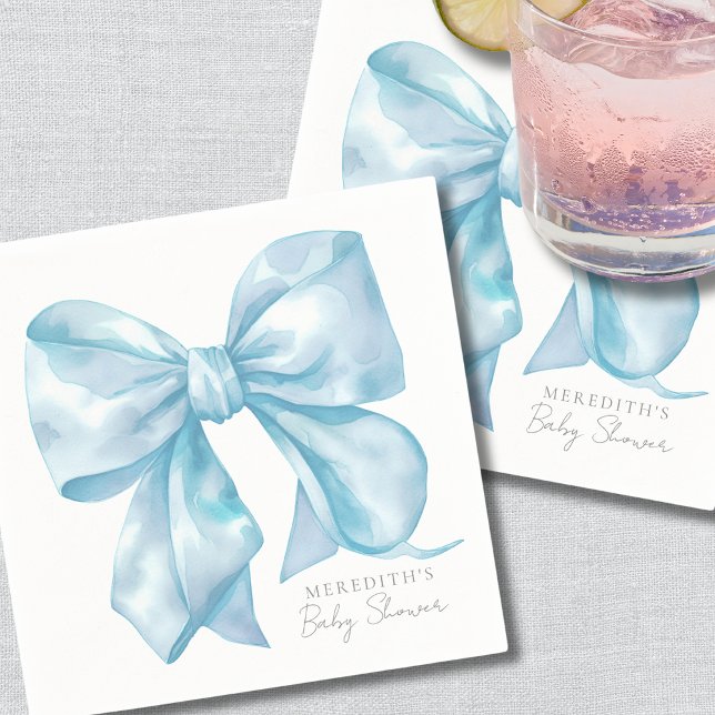 Guardanapo De Papel Chá de Bebê do Laço Azul Elegante (Elegant Blue Bow Baby Shower Napkins)