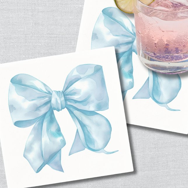 Guardanapo De Papel Chá de Bebê do Laço Azul Simples (Simple Blue Bow Baby Shower Napkins)