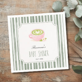 Guardanapo De Papel Chá de Bebê do Matcha Listrado Sage Vintage