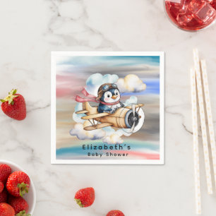Guardanapo De Papel Chá de Bebê do Menino Avião Antigo Penguin