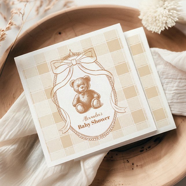 Guardanapo De Papel Chá de Bebê do Ursinho Francês de Gingham (Criador carregado)