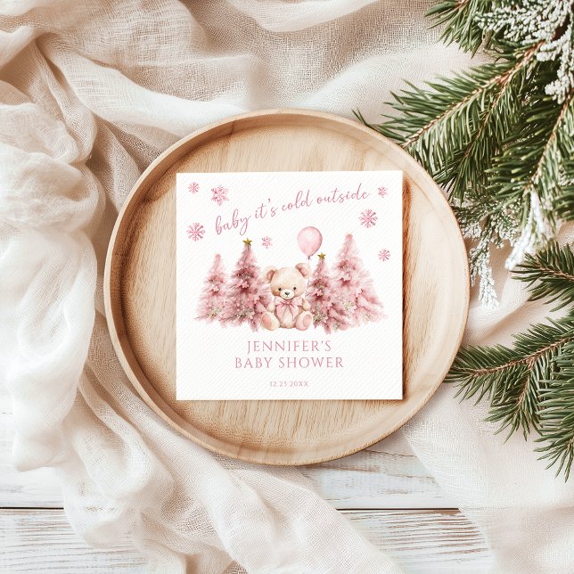 Guardanapo De Papel Chá de Bebê do Urso Festivo de Inverno Rosa (Criador carregado)