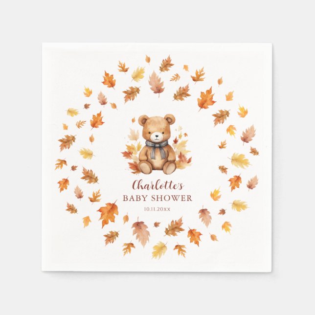 Guardanapo De Papel Chá de Bebê do Urso Teddy de Outono Doce (Frente)